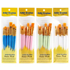 Professional Nylon Hair Paint Brushes For Watercolor Oil Acrylic Painting Plastic Handle Art Drawing Tool Kit In Assorted Colors