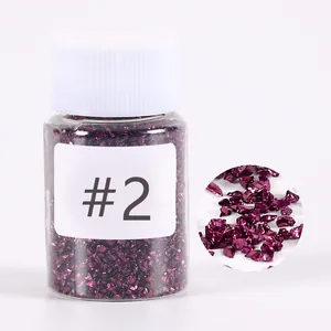Detailed macro view of purple metallic crushed glass stones for DIY resin art and crafts