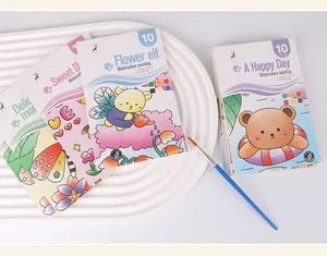 Detail of children's pocket watercolor books with paint brush and cute covers