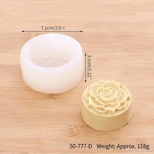 Detailed macro view of a rose silicone mold and finished soap product with dimensions
