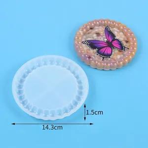 Vue détaillée du moule en silicone rond pour sous-verres avec dimensions et poids indiqués