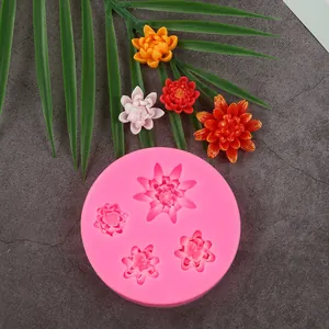 Molde redondo de silicona para flores con figuras de loto y crisantemo terminadas