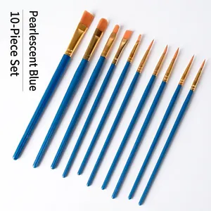 10-piece pearly blue artist paintbrush set with nylon bristles for acrylic watercolor painting