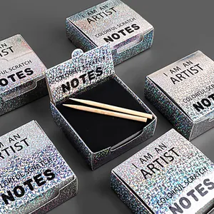 Holografische kleurrijke krasnotities kunstpapierset met houten stylussen voor kinderen