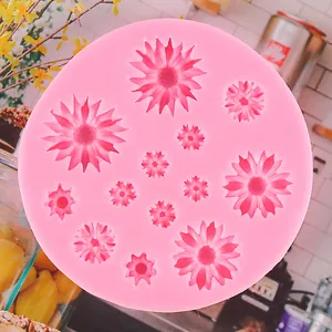 Detailed view of pink daisy sunflower silicone mold for fondant and chocolate DIY