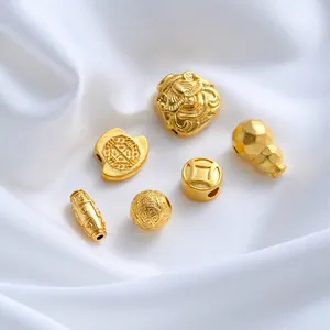 Gold Plated Copper Spacer Beads For Jewelry Making DIY Handmade Gourd Rudder Coins Charms Retro Chinese Style Fortune Beads