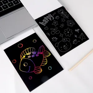 Colorful DIY scratch art paper set for kids featuring rainbow fish and bear designs