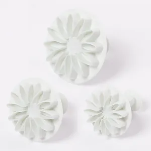 Set of 3 white sunflower gerbera daisy fondant plunger cutters for cake decorating
