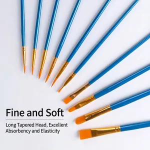 Professional 10pcs blue handle nylon paint brush set for watercolor acrylic and oil painting