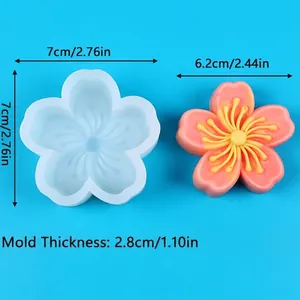Detail view of cherry blossom silicone mold with dimensions and sample flower