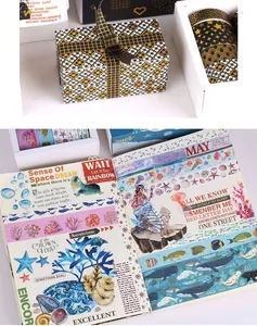 Detailed view of gold foil washi tape gift set with ocean and star patterns for DIY journaling