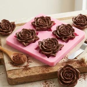 Rose Blumen Serie Fondant Kuchen Silikonform 4 Löcher Schokoladenform DIY Backwerkzeuge Tortendekoration Zubehör