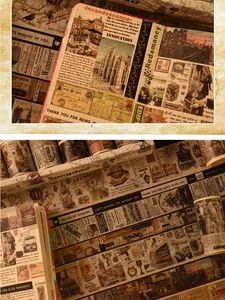 Detailansicht von 18 Rollen Vintage-Washi-Tape-Set mit Retro-Zeitungsmustern für DIY-Handwerk