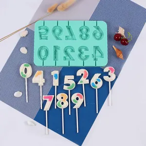 Detail view of digital lollipop silicone mold with number 0-9 shapes for cake decorating
