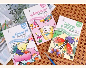 Set of 3 portable watercolor coloring books with 10 pages and built-in pigments.