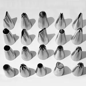 Collection of various stainless steel icing piping nozzle tips for cake decorating and DIY baking