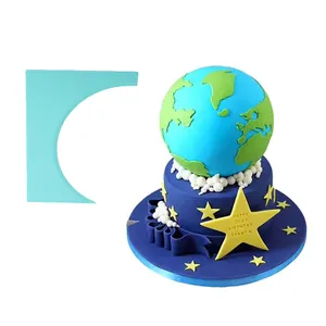 Professional blue plastic cake scraper for smoothing cream frosting on DIY birthday cakes
