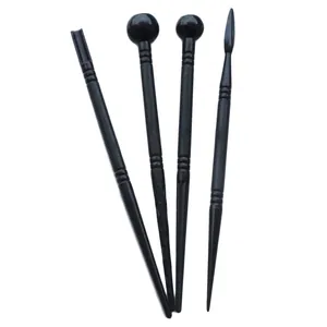 Set of 4 black professional fondant flower sculpting tools for clay and baking DIY