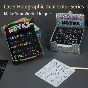 100st laser kleurrijke krasnotities set met sjabloon en stylus voor kinderen DIY art