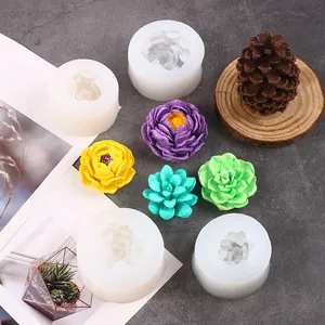 Vista detallada de moldes de silicona para suculentas con flores de cera de colores