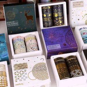 Washi Tape Set Gold Foil Stamping Masking Tape For Scrapbooking DIY Crafts Scrapbook Journaling Stickers Stationery Supplies Kids Girls