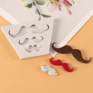 Detailed macro view of white silicone mustache mold for fondant and chocolate cake decoration