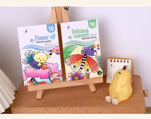 Portable kids watercolor coloring book set with built-in paint and 10 pages per book.
