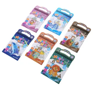 Set of six reusable magic water painting books for children with colorful cartoon themes