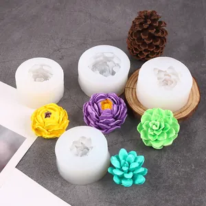 Vista detallada de moldes de silicona 3D para suculentas y artesanías de flores de cera.