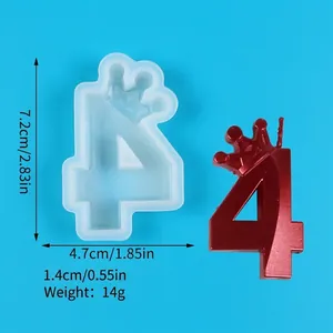Crown number 4 silicone mold details with dimensions for birthday cake decorations