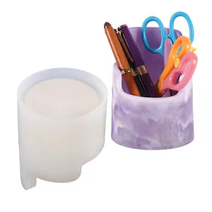 Translucent silicone mold for DIY resin pen holder and flower pot with finished product