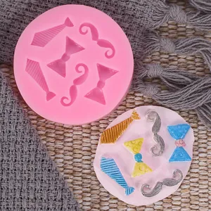 Silicone fondant mold for ties and mustaches with colorful finished craft samples shown