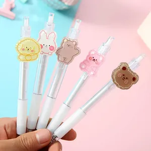 Cartoon Retractable Gel Pen Black Ink Transparent Stationery For Students Writing Office Cute Animal Patch Signing Pen