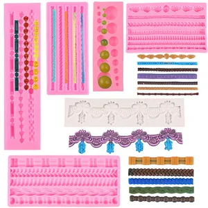 Flüssiges Silikon Fondant Kuchenrandform DIY Seilgeflecht Textur Schokoladenrelief Geprägtes Spitzen Dekorationsbackwerkzeug