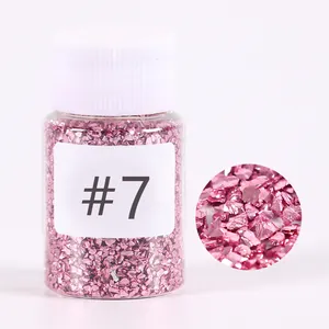 Close-up of pink metallic crushed glass chips for DIY resin and art decoration
