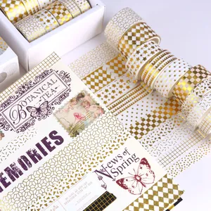 Gold foil washi tape gift set with assorted geometric patterns for DIY journaling