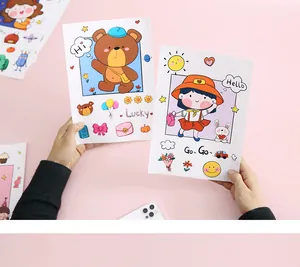 Close-up of cute cartoon bear and girl stickers on waterproof PVC sheets