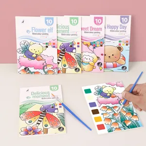 Portable Watercolor Painting Book For Kids Built-in Solid Pigment Coloring Drawing Paper DIY Bookmark Cartoon Animal Art Supplies