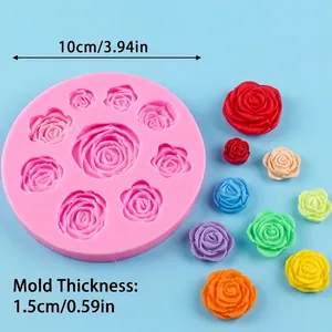 Vista dettagliata dello stampo in silicone a rose con fiori colorati e misure