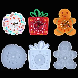 DIY Christmas clock silicone molds with finished gingerbread man and gift box resin crafts