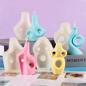 Moule en Silicone pour Bougie Parfumée en Forme de Bouteille Abstraite Géométrique pour Ornement de Bureau en Plâtre Fait à la Main DIY Moule de Décoration d'Art de Style Nordique