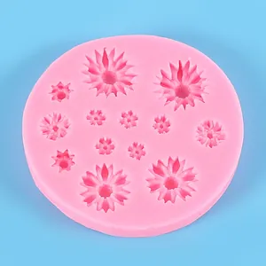 Pink daisy sunflower silicone mold for fondant cake and chocolate DIY craft decorating