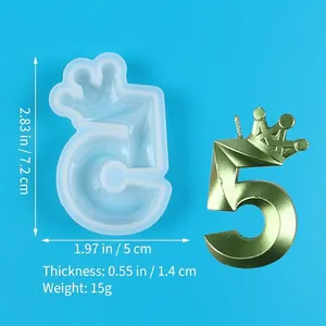 Detailed dimensions of crown number 5 silicone mold for DIY candles and chocolates