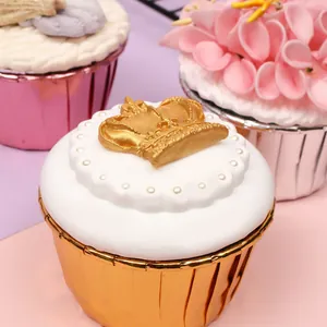 Detailed close-up view of premium metallic gold, pink and silver muffin cupcake liners