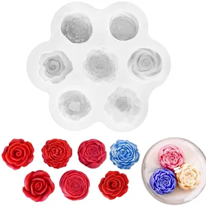 Close-up detail of 7-hole silicone mold for DIY flower-shaped candles and baking crafts