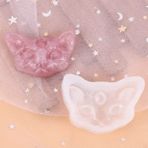 DIY Siliconen Vorm Voor Hars Fondant Gips Drieogige Kattenkop Gehoornde Kat Vorm Epoxyhars Vorm Auto Decoratie Ambachtelijke Gereedschappen