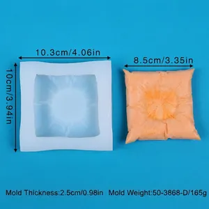 Detailed measurements of square pillow silicone mold and finished squishy product