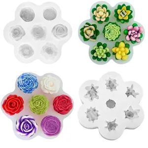 7-Cavity Succulent Rose Peony Flower Silicone Mold For DIY Candle Soap Gypsum Resin Casting Baking Cake Decorating Tool