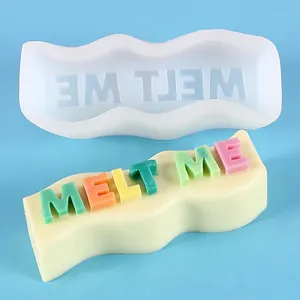 Detailed view of MELT ME slogan wave pattern silicone mold for DIY candle soap