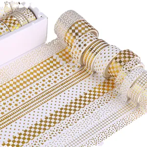 Decorative gold foil washi tape set with various patterns for creative DIY craft